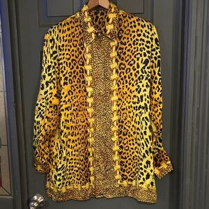 Leopard Print Dress Shirt. 100% silk. Dry Clean Only